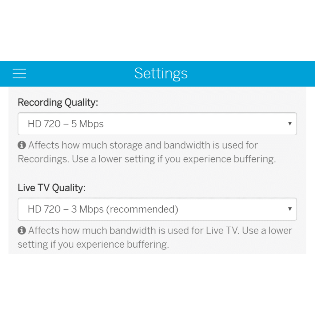 LIVE TV RECORDING QUALITY SETTINGS TABLO