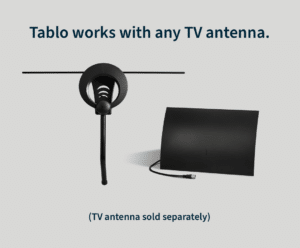 Image of two types of TV antennas with the words 'Tablo works with any TV antenna'