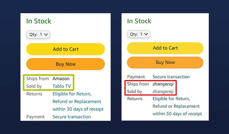 Example of correct vs. incorrect buy box
