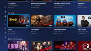 Tablo home screen interface showing the For You content shelf and Recent Recordings