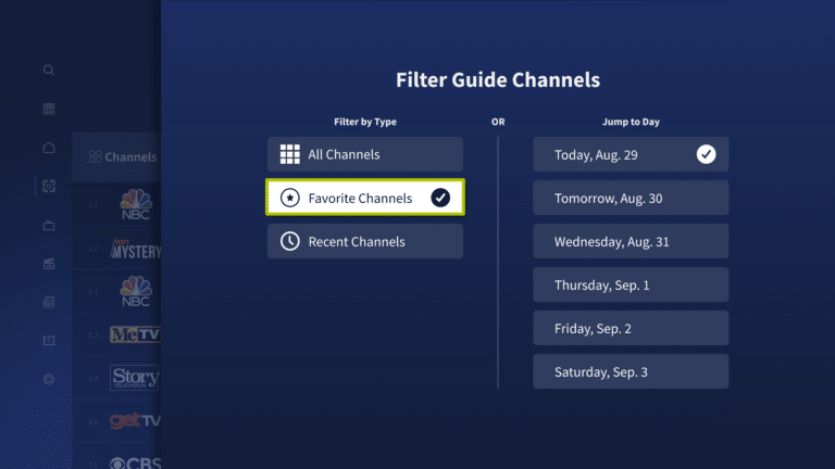 Favorite Channels button highlighted in green.