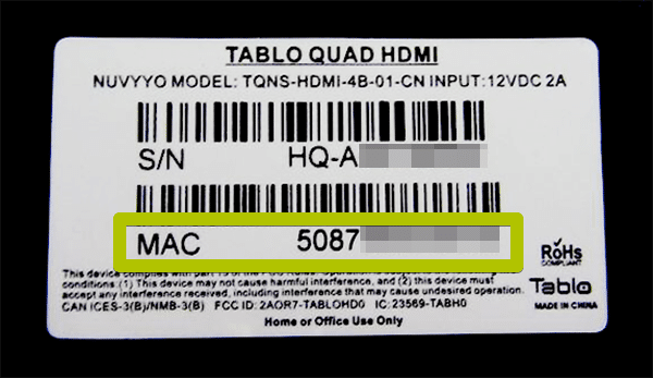 Tablo device label