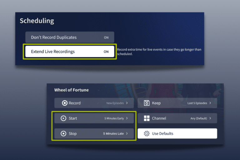 Extend live and Star Stop Tablo 4th Gen options.