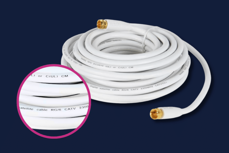 Coil of coaxial cable with zoomed in details.
