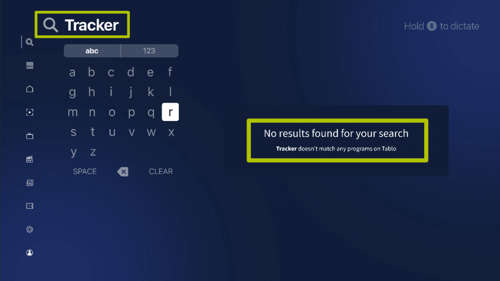 Tablo search Tracker empty