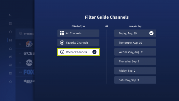 Recent_Channels_Selected Recent Channels selected in overlay.