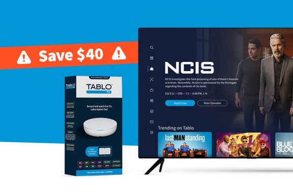 Summer_Sale_2025_Deal_B Save $40. Tablo box. TV showing NCIS landing screen.
